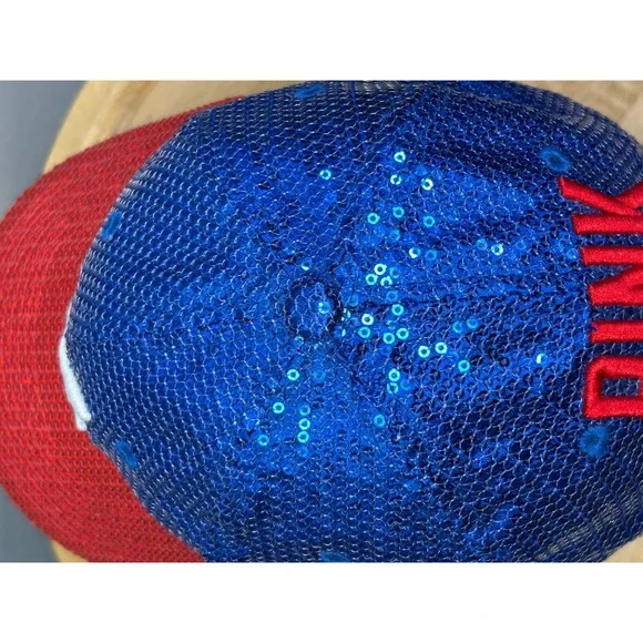 New Era Victoria's Secret PINK Hat Women OS Blue Red Sequin A Logo Strapback - Picture 3 of 8
